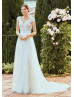 Cap Sleeve Ivory Lace Tulle Illusion Bodice Wedding Dress